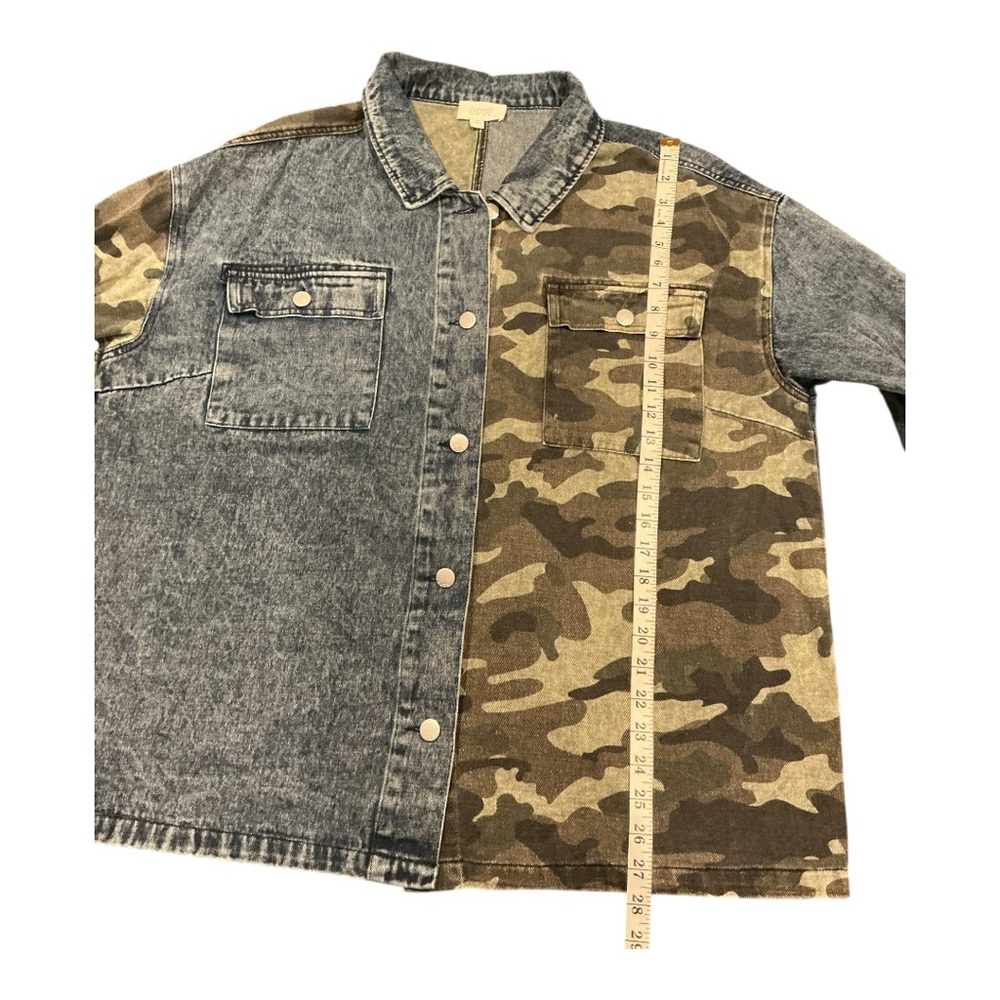 ODDY Oversized Mixed Medium Denim & Camo Shacket Jacket 2XL Button Front Pockets - Picture 4 of 8